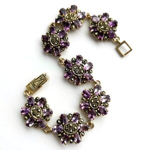 Vintage sterling silver Amethyst marcasite flower bracelet